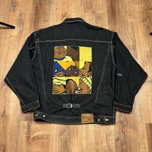 Vintage Fubu Platinum Denim Jacket Fat Albert Embroidered Mens 2XL Black Jean